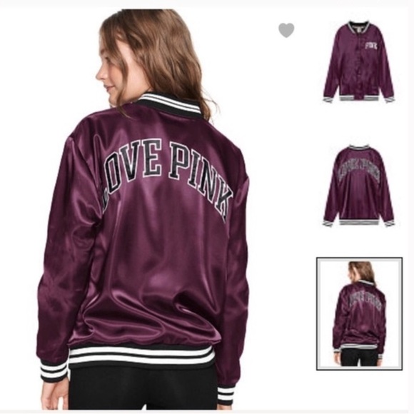 Pink Victoria Secret Love PINK Purple/Maroon Lightweight Bomber Jacket - Picture 2 of 7